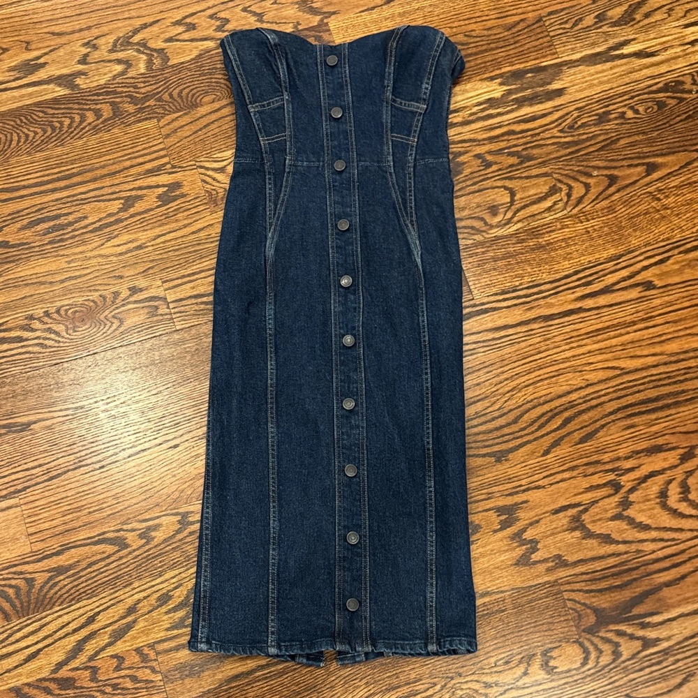 Veronica Beard Liza Sweetheart Strapless Denim Midi Dress SZ 0